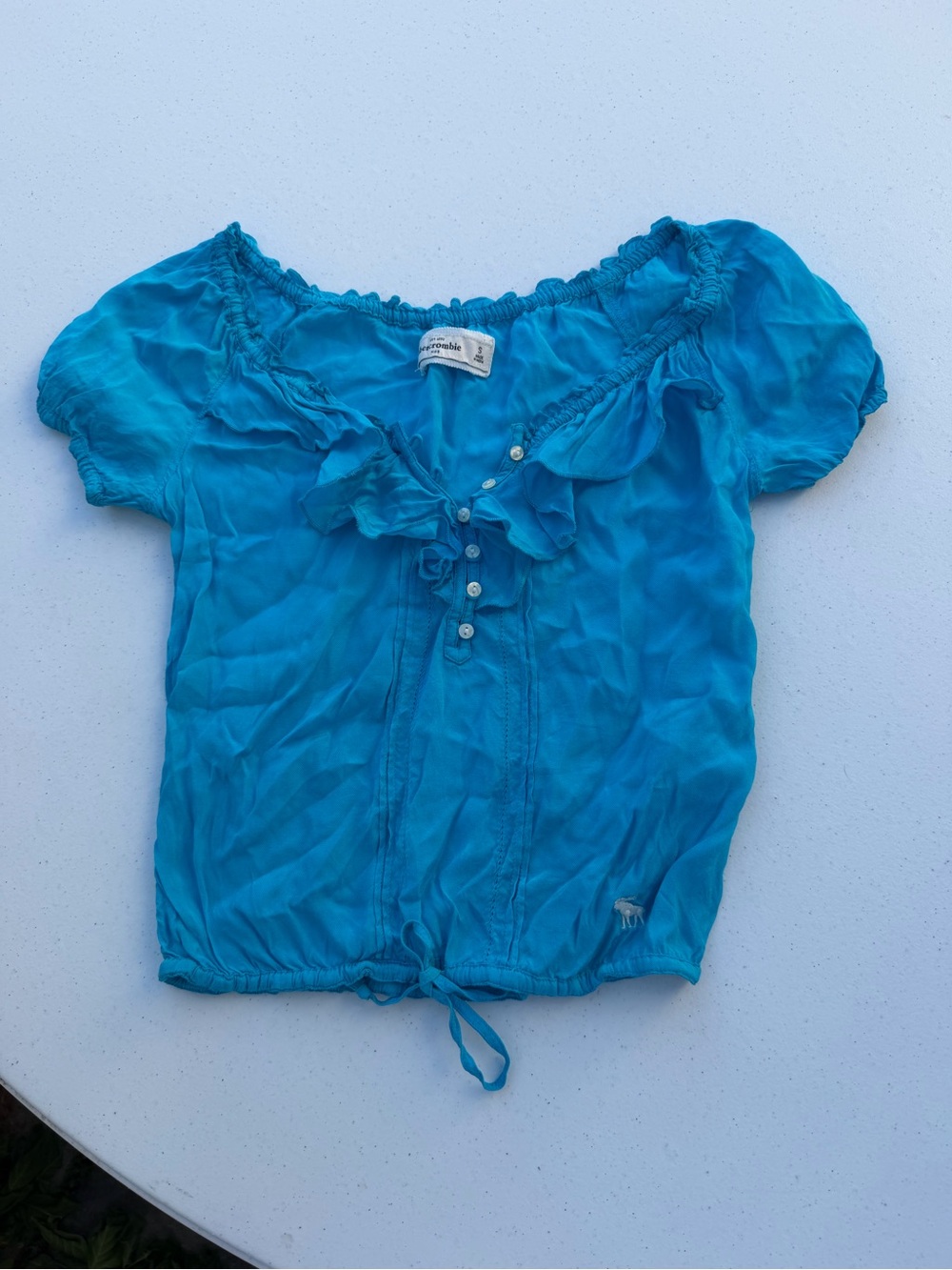 abercrombie kids Turquoise Ruffle Tie-Hem Short Sleeve Top